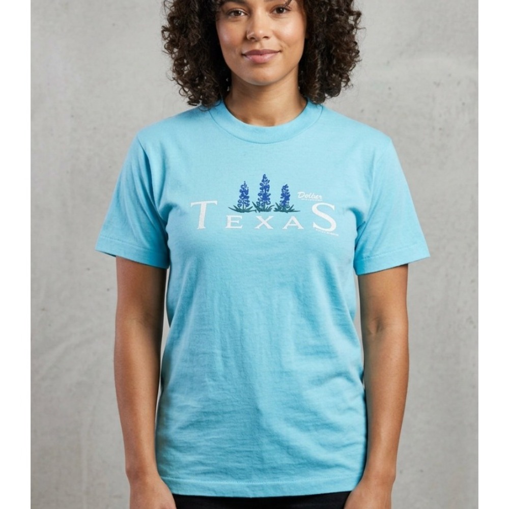 Vintage 90s Single Stitch Texas Embroidered Bluebonnet Womens Tee Size M‎ Blue